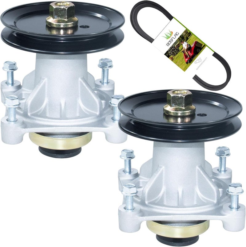 BOSFLAG 2 Pack 604214 Spindle Assembly with 603987 Pulley 793828 Belt Replaces Hustler 604214 Spindle Assembly Hustler Part 604214 Hustler Spindle 604214 Spindle 604214 Hustler Raptor Spindle 604214 - Image 1